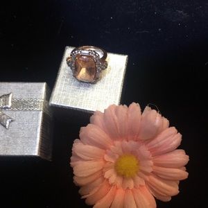Morganite and zircon accented ring. New & no tags